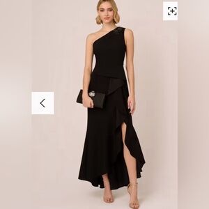 Adrianna Papell Studio Beaded Knit Crepe Asymmetric Maxi Dress Black size 18 New